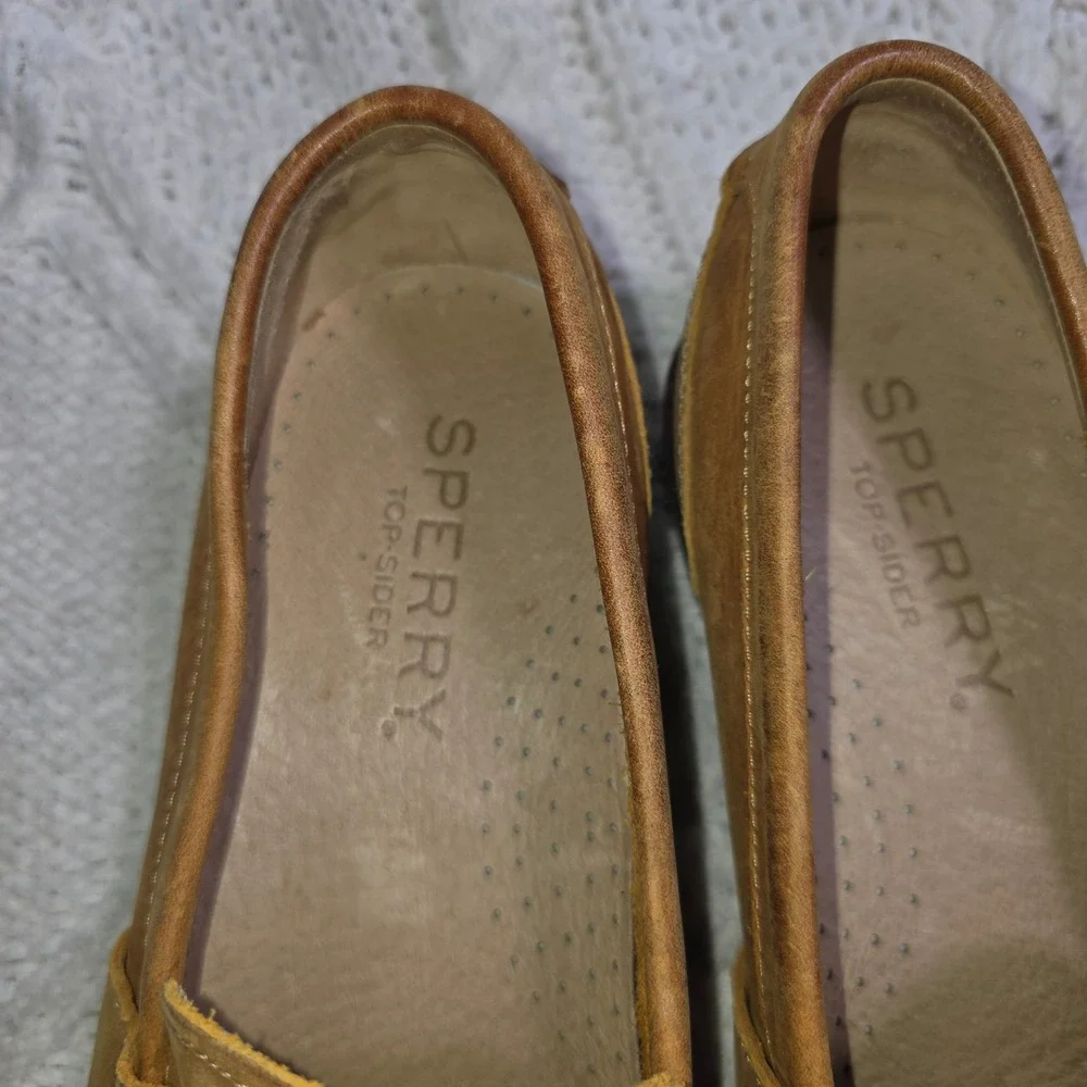 Sperry Penny Loafers Tan Leather Moc Toe‎ Slip On Drivers Mens 8.5 Excellent